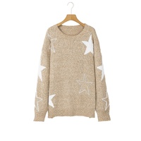 Khaki Star Pattern Drop Shoulder Plus Size Sweater - 1X thumbnail