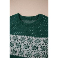 Green Christmas Snowflake Pattern Drop Shoulder Plus Size Sweater - 1X thumbnail