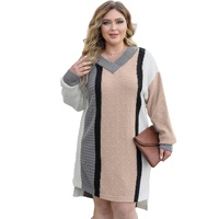 Apricot Mixed Boucl Color Block Plus Size Sweater Dress - 1X thumbnail