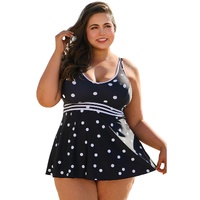 Black Polka Dot Trim V Neck Plus Size Swim Dress - 1X thumbnail