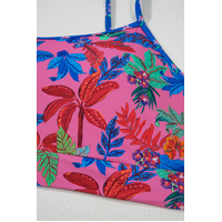Blue Fashion Print Tied Straps Crop Vest and High Waist Plus Size Bikini - 1X thumbnail
