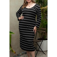 Azura Exchange Black Plus Size Striped Loose Long Shift Dress - 1X thumbnail