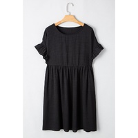 Black Textured Ruffled Sleeve Babydoll Plus Dress - 1X thumbnail