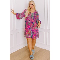 Rose Plus Size Abstract Floral Print Pleated Loose Dress - 3X thumbnail