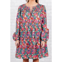 Sky Blue Plus Size Floral Print Shirred Ruffle Tiered Mini Dress - 2X thumbnail