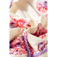White Floral Print Lace up V Neck Balloon Sleeve Plus Size Shift Mini Dress - 1X thumbnail