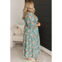 Green Plus Size Floral Print Square Neck Smocked Maxi Dress - 3X thumbnail