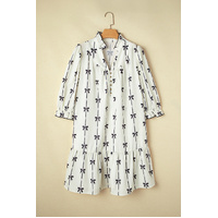 Apricot Bow Printed Puff Sleeve Ruffled Plus Size Mini Dress - 2X thumbnail