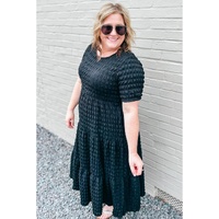 Black Plus Size Textured Tiered Short Sleeve Maxi Dress - 4X thumbnail