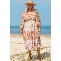 Khaki Plus Size Floral Tiered Ruffle Maxi Dress - 1X thumbnail