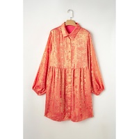 Peach Blossom Metallic Balloon Sleeve Shirt Plus Size Mini Dress - 1X thumbnail