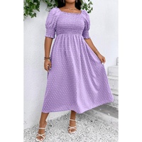 Wisteria Swiss Dot Smocked Frilled Neckline Short Sleeve Plus Size Dress - 1X thumbnail