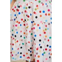 White Polka Dot Print Bubble Sleeve Button Up Plus Size Shirt Dress - 3X thumbnail