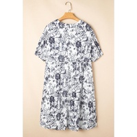 Black Floral Print Bow Detail Puff Sleeve Plus Size Midi Dress - 3X thumbnail