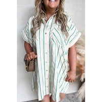 Green Stripe Plus Size St Patricks Day Short Sleeve Buttoned Shirt Dress - 1X thumbnail