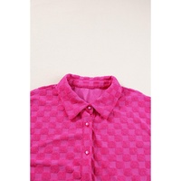 Peach Blossom Plus Size Checkered Terry Knit Short 2pcs Outfit - 1X thumbnail