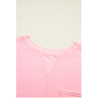 Pink Plus Size Ribbed Exposed Seam Tee and Shorts Set - 3X thumbnail