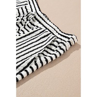 Black Stripe Collared V Neck Long Sleeve Top Plus Shorts Set - 3X thumbnail