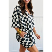 Black Checkered Pattern Tee and Shorts Plus Size Two Piece Set - 2X thumbnail