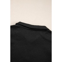 Black Plus Ruffled Sleeve Quarter Zip Top Wide Leg Pants Set - 1X thumbnail