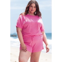 Rose Red Solid Waffle Knit Plus Size Two Piece Set - 1X thumbnail