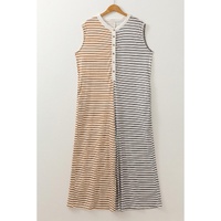 Gray Stripe Plus Size Color Block Buttoned Sleeveless Wide Leg Jumpsuit - 3X thumbnail