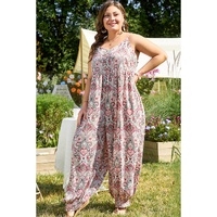 Multicolour Plus Size Paisley Print Sleeveless V Neck Jogger Jumpsuit - 4X thumbnail
