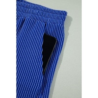 Sky Blue Corded Drawstring High Waist Pocket Plus Size Wide Leg Pants - 1X thumbnail