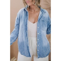Sky Blue Plus Size Chest Pocket Button-Up Denim Shacket - 1X thumbnail