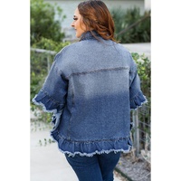 Peacock Blue Ruffled Frayed Short Sleeve Plus Size Denim Jacket - 4X thumbnail