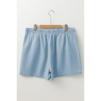 Beau Blue Washed Chambray Drawstring Elastic Waist Plus Size Shorts - 4X thumbnail
