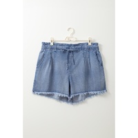 Dusk Blue Raw Hem Lace-up High Waist Plus Size Denim Shorts - 1X thumbnail