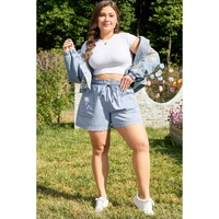 Beau Blue Pocketed Drawstring High Waist Plus Size Denim Shorts - 2X thumbnail
