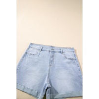 Beau Blue Folded Edge High Waist Plus Size Denim Shorts - 3X thumbnail