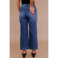 Navy Blue Plus Size Seamed Wide Leg High Waist Jeans - 4X thumbnail