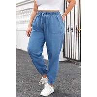 Dusk Blue Drawstring Waist Pocketed Plus Size Denim Joggers - 3X thumbnail