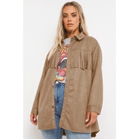 Khaki Fringe Trim Plus Size Suede Shacket - 1X thumbnail