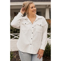 Beige Plus Size Textured Flap Pockets Jacket - 2X thumbnail