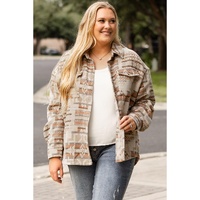 White Aztec Geometric Print Pockets Plus Size Jacket - 3X thumbnail