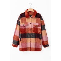 Orange Plaid Print Flap Pockets Buttoned Casual Plus Size Jacket - 2X thumbnail