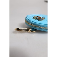 Dolce & Gabbana Women's Light Blue Lamb Leather DG Crystal Round Coin Purse Wallet - One Size thumbnail