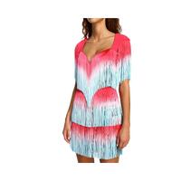 Elisabetta Franchi Pink Dress with Light Blue Shaded Franges 42 IT Women thumbnail