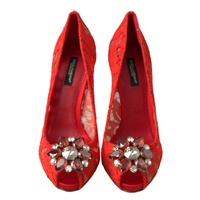 Dolce & Gabbana Women's Red Taormina Lace Crystal Heels Pumps Shoes - 37 EU thumbnail