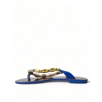 Dolce & Gabbana Women's Elegant Blue Leather Flat Sandals - 35.5 EU thumbnail