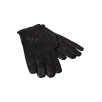 Dolce & Gabbana Men's Black Leather Embossed Logo Short Hands Gloves - 10 thumbnail