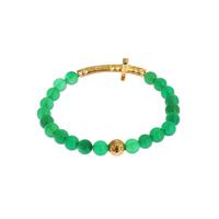 NIALAYA Green Jade Bead Bracelet with CZ Diamond Cross M Women thumbnail