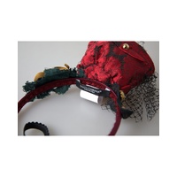 Dolce & Gabbana Women's Red with multicolor Rose Silk Crystal Netted Logo Diadem Headband - One Size thumbnail