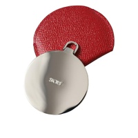Dolce & Gabbana Women's Red Calfskin Leather Round Logo Hand Mirror Holder - One Size thumbnail