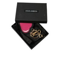 Dolce & Gabbana Women's Pink Black Heart Leather Gold Tone Brass Keyring Keychain - One Size thumbnail