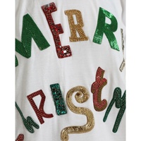 Dolce & Gabbana Women's White Cotton Christmas Sequin Fur T-shirt - 38 IT thumbnail